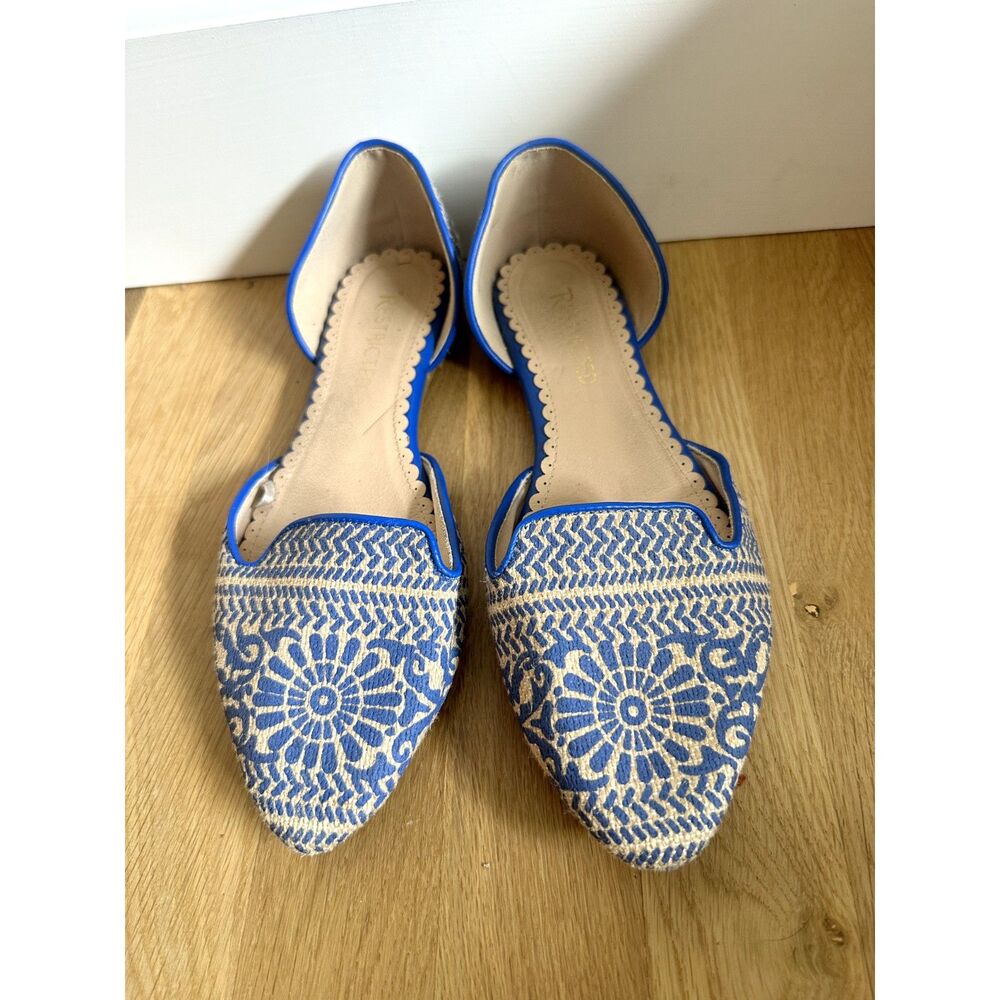 Restricted Womens Size 8 Pointed Toe D'Orsay Flats Brown Woven Blue Boho Print